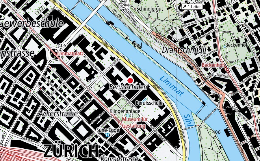 Karte mit dem Standort von Technische Berufsschule Zürich (Schule)