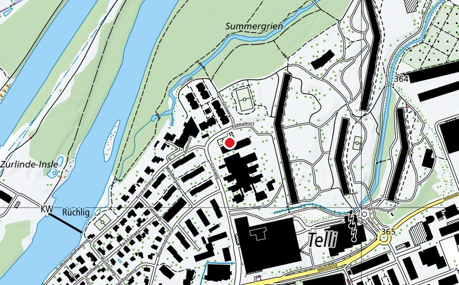 Carte indiquant l’emplacement de Tellischulhaus (École)