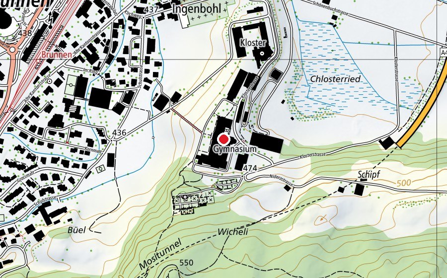 Carte indiquant l’emplacement de Theresianum Ingenbohl (École)