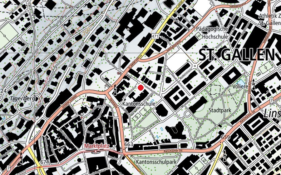 Karte mit dem Standort von Turnhalle KSBG (Schule)