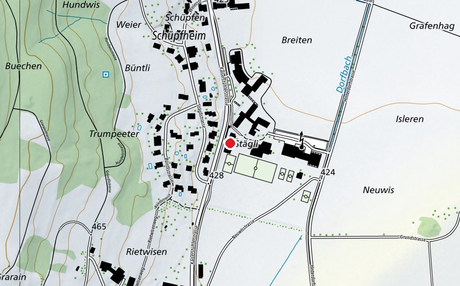 Map showing the location of Turnhalle Stadel Primar (School)