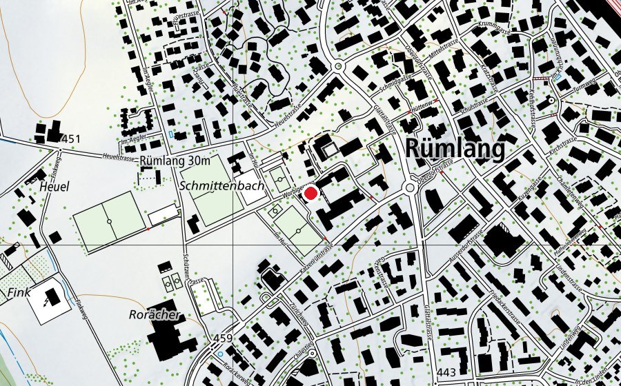 Map showing the location of Turnhalle und Gemeindesaal (School)