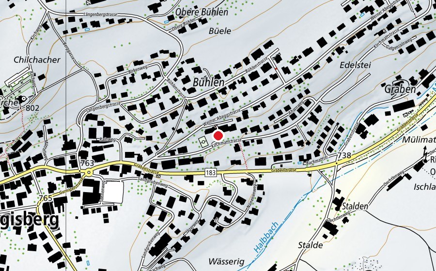 Map showing the location of Unterstufenzentrum Riggisberg (School)
