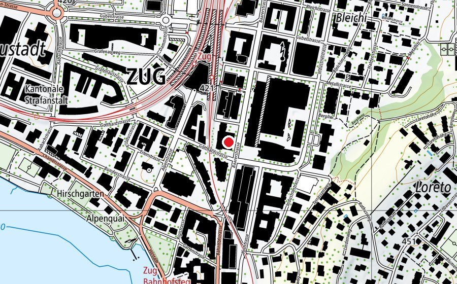 Carte indiquant l’emplacement de Verkehrsausbildungszentrum Zug (École)