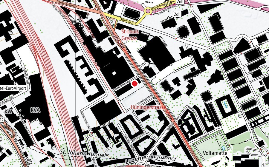 Karte mit dem Standort von ZBA Lysbüchel (Schule)