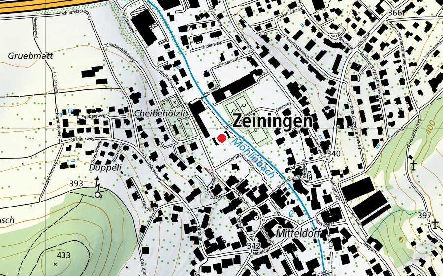 Map showing the location of Zeiningen Schulanlage Brugglismatt (School)
