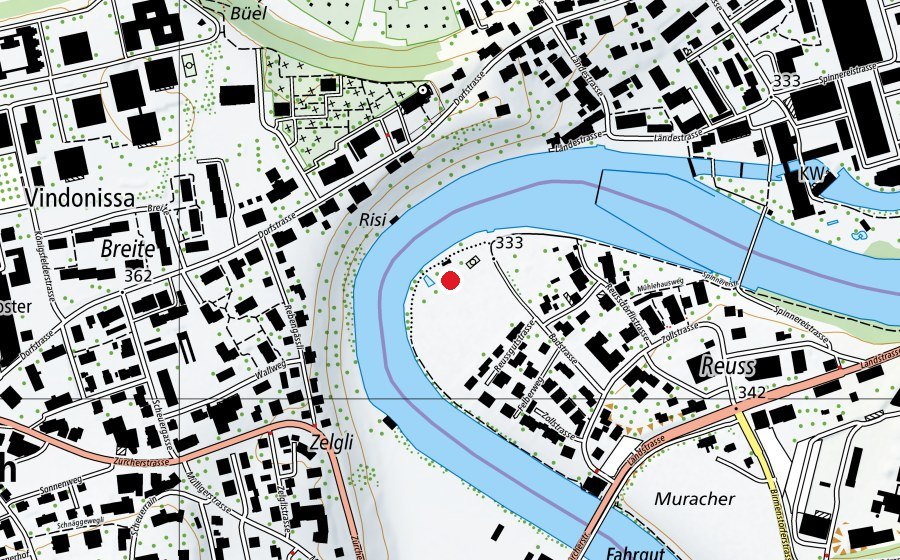 Mappa con la posizione di Badeplatz Reuss (Piscina)