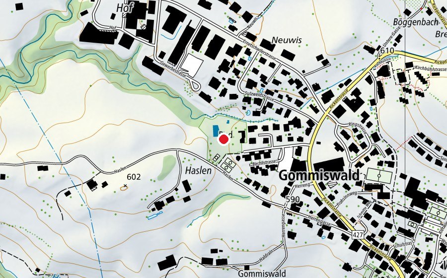 Carte indiquant l’emplacement de Badi Gommiswald (Piscine)