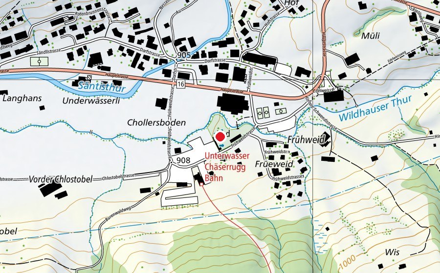 Carte indiquant l’emplacement de Badi Unterwasser (Piscine)