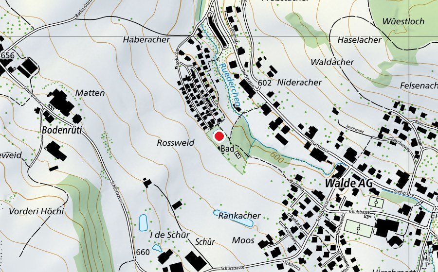 Karte mit dem Standort von Badi Walde (Schwimmbad)