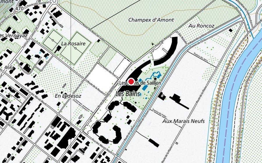 Karte mit dem Standort von Bains de Saillon (Schwimmbad)
