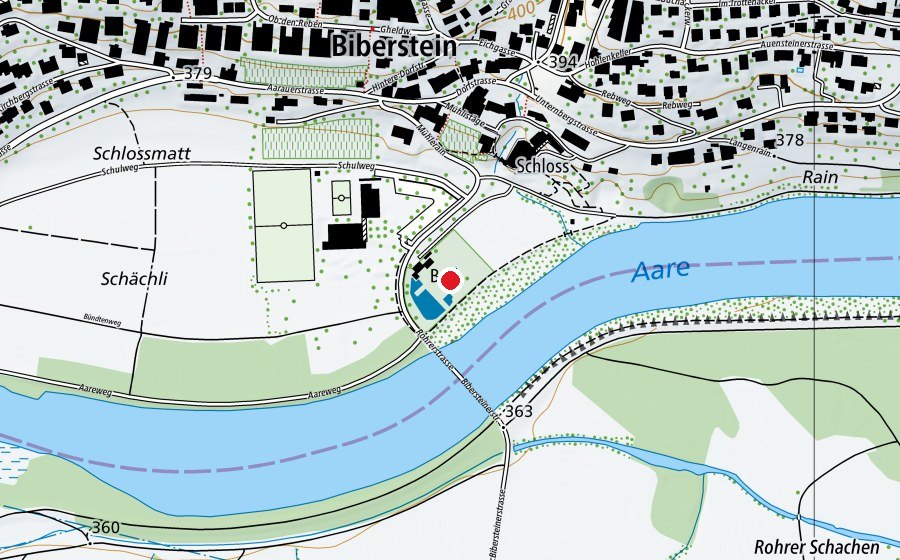 Carte indiquant l’emplacement de Biobad Biberstein (Piscine)
