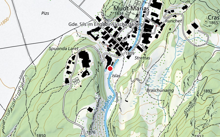 Map showing the location of Bogn d'aua da sal (Swimming pool)