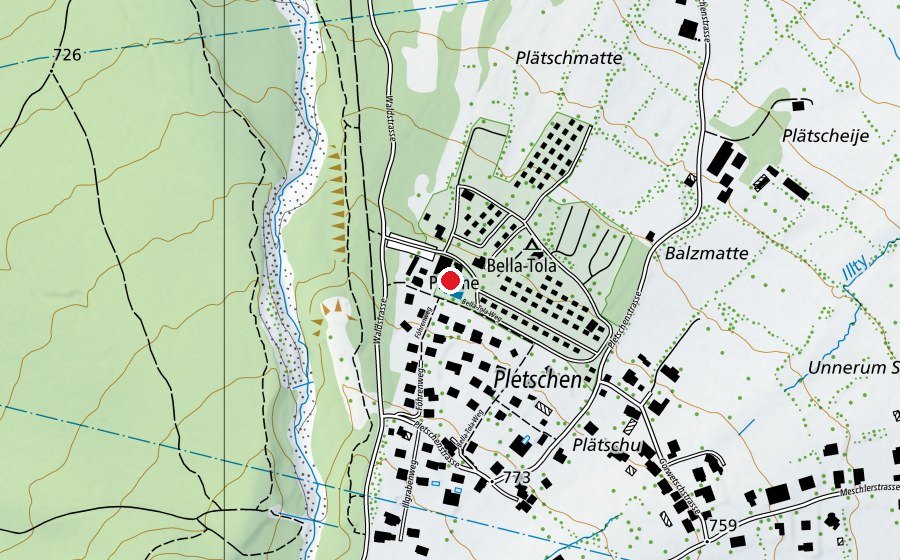 Mappa con la posizione di Camping Bella-Tola (Piscina)