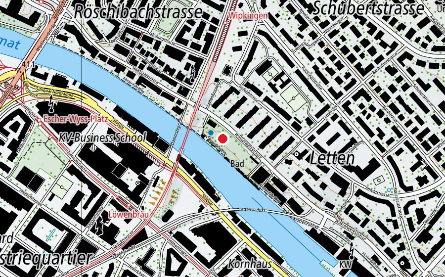 Mappa con la posizione di Flussbad Unterer Letten - Nichtschwimmer-Becken (Piscina)