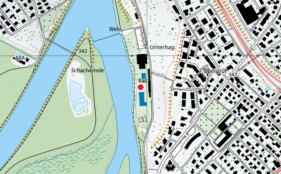 Karte mit dem Standort von Frei- und Hallenbad Brugg (Schwimmbad)