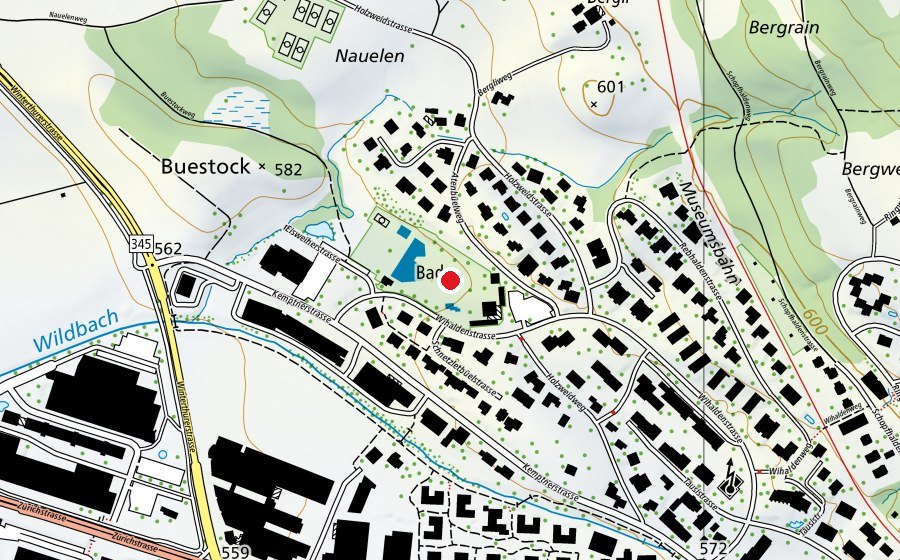 Map showing the location of Freibad Eisweiher Hinwil (Swimming pool)