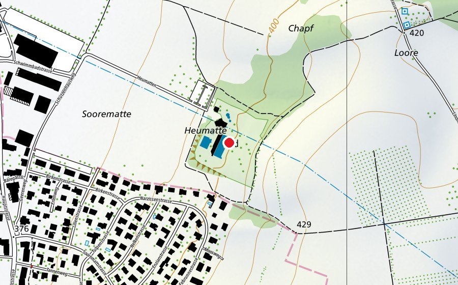 Mappa con la posizione di Freibad Heumatten (Piscina)