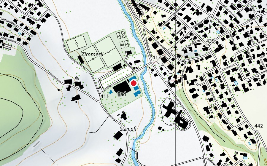 Carte indiquant l’emplacement de Freibad Stampfi (Piscine)