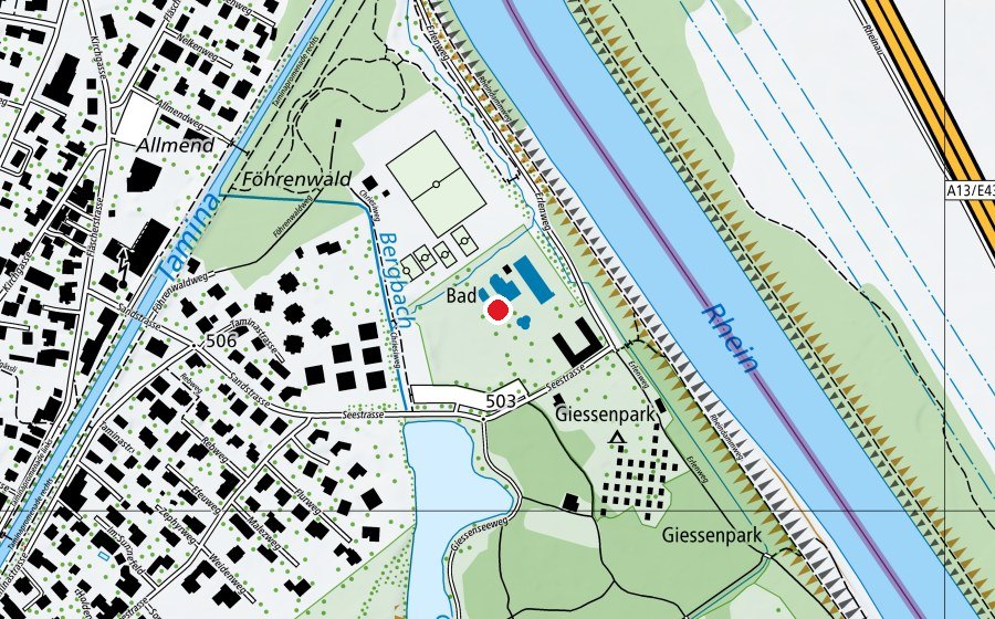 Map showing the location of Giessenparkbad (Swimming pool)