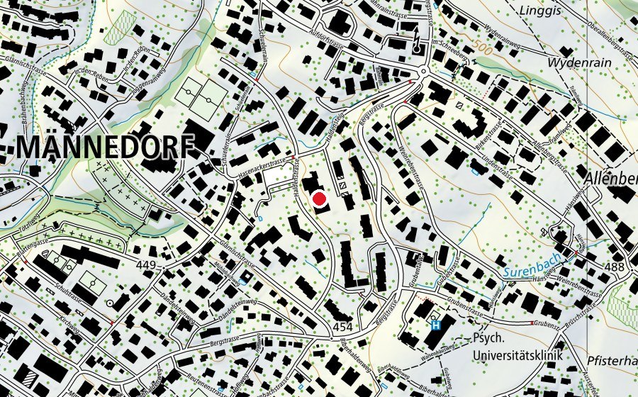 Map showing the location of Hallenbad Hasenacker (Swimming pool)