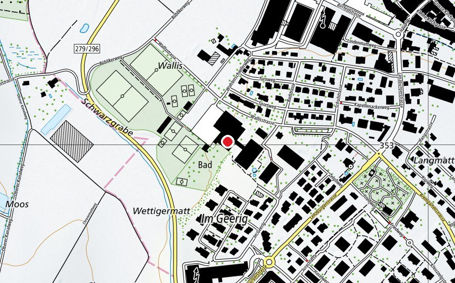 Map showing the location of Hallenbad (Swimming pool)