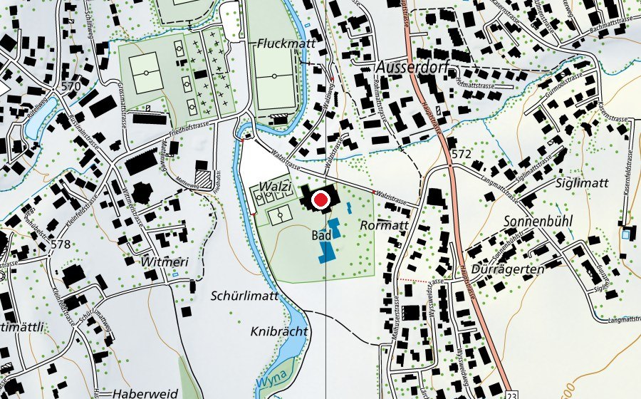 Karte mit dem Standort von Hallenbad Menziken (Schwimmbad)