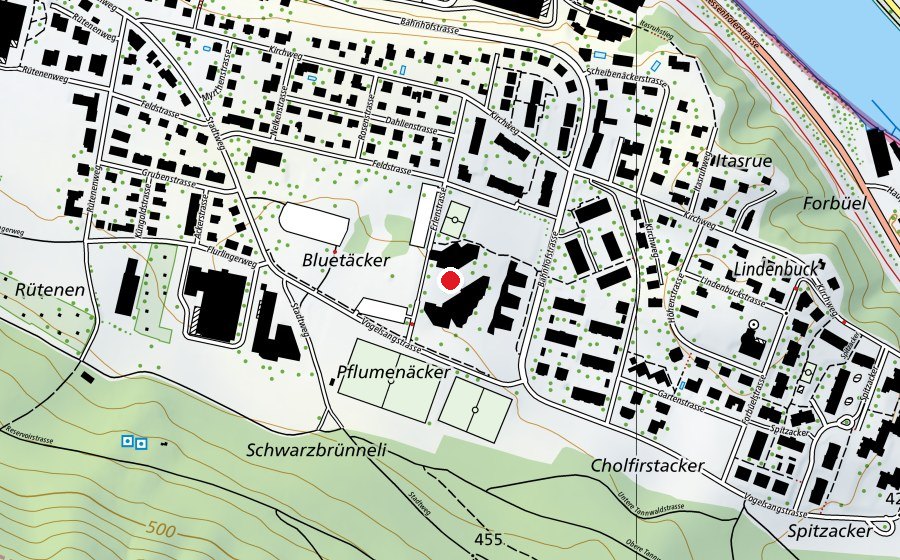 Map showing the location of Hallenbad Stumpenboden (Swimming pool)