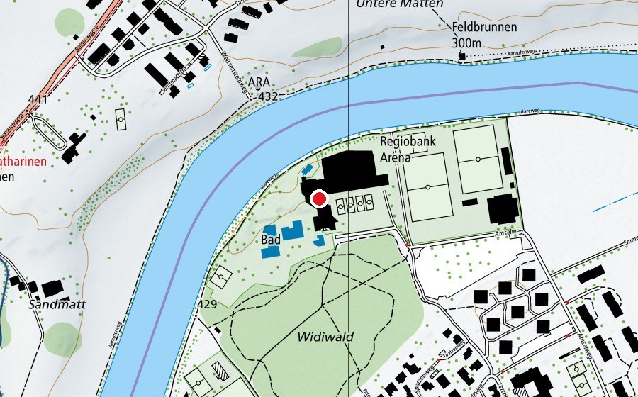Map showing the location of Hallenbad (Swimming pool)