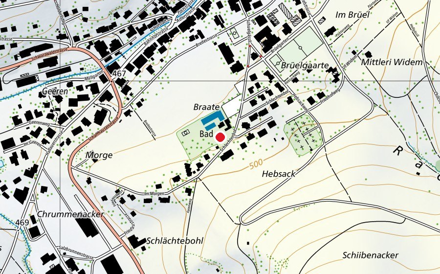 Map showing the location of Kinderplanschbecken (Swimming pool)