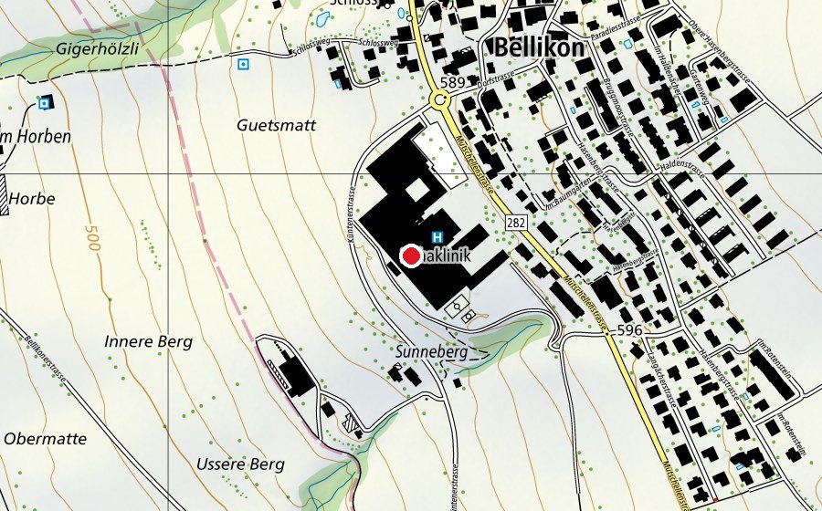 Karte mit dem Standort von Laufbad und Warm (Schwimmbad)