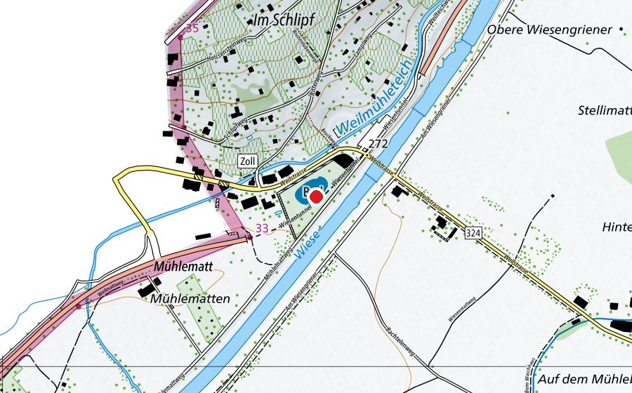 Map showing the location of Naturbad Riehen (Swimming pool)