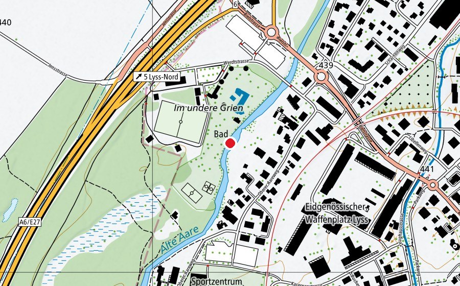 Map showing the location of Parkschwimmbad Lyss (Swimming pool)