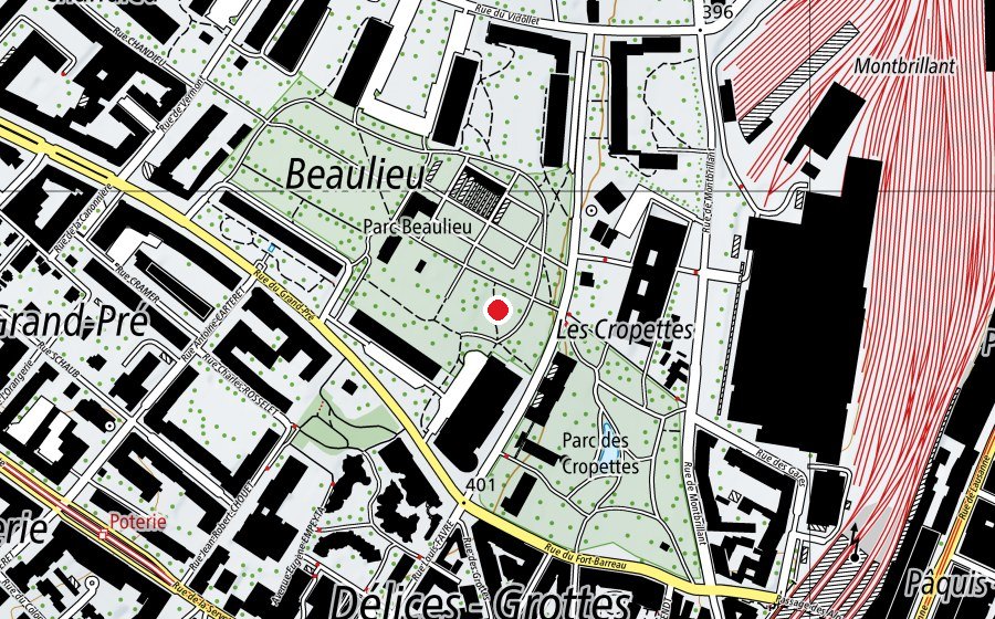 Map showing the location of Pataugeoire (Swimming pool)