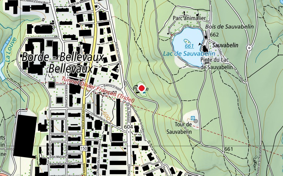 Mappa con la posizione di Piscine de Belleveaux (Piscina)