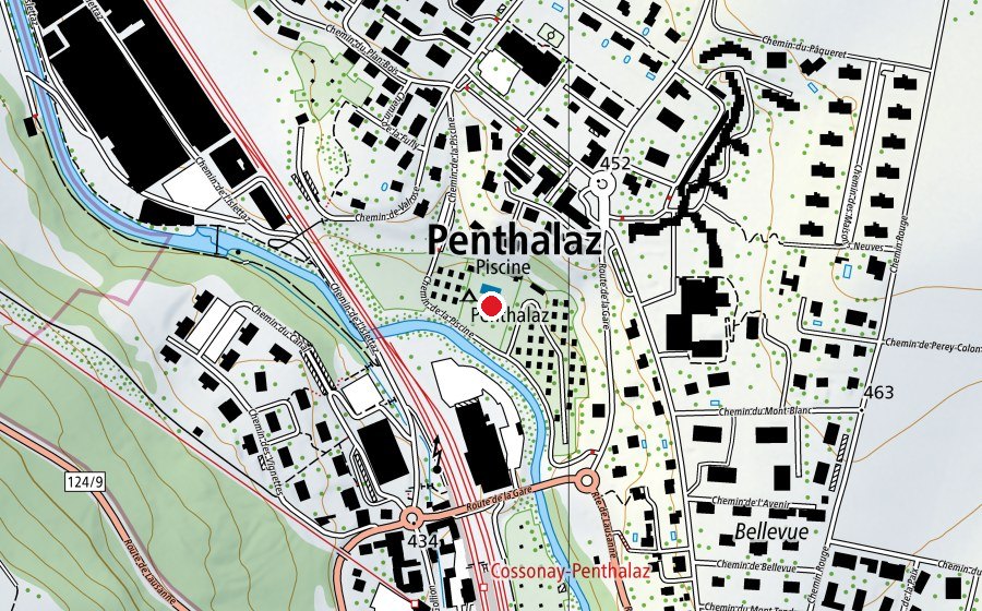 Map showing the location of Piscine de Penthalaz (Swimming pool)