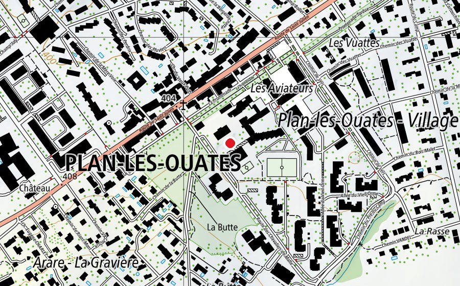 Map showing the location of Piscine Municipale (Swimming pool)