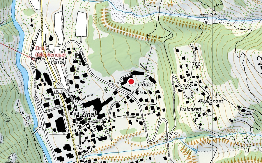 Carte indiquant l’emplacement de Piscine publique et spa de Zinal (Piscine)