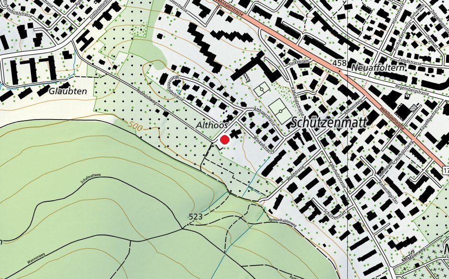 Map showing the location of Planschbecken Althoos (Swimming pool)