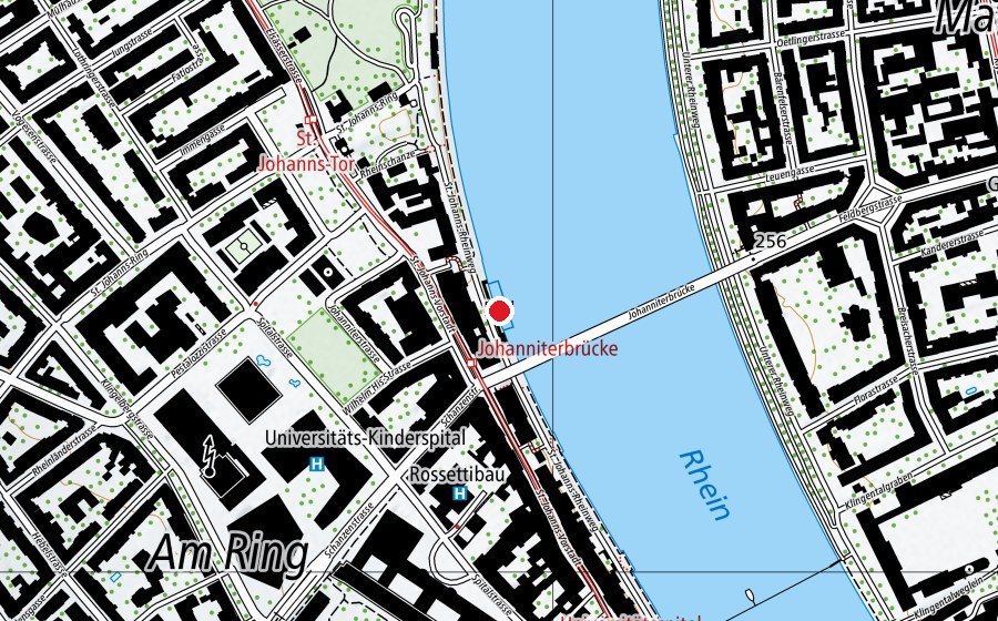 Mappa con la posizione di Rheinbad St. Johann (Piscina)