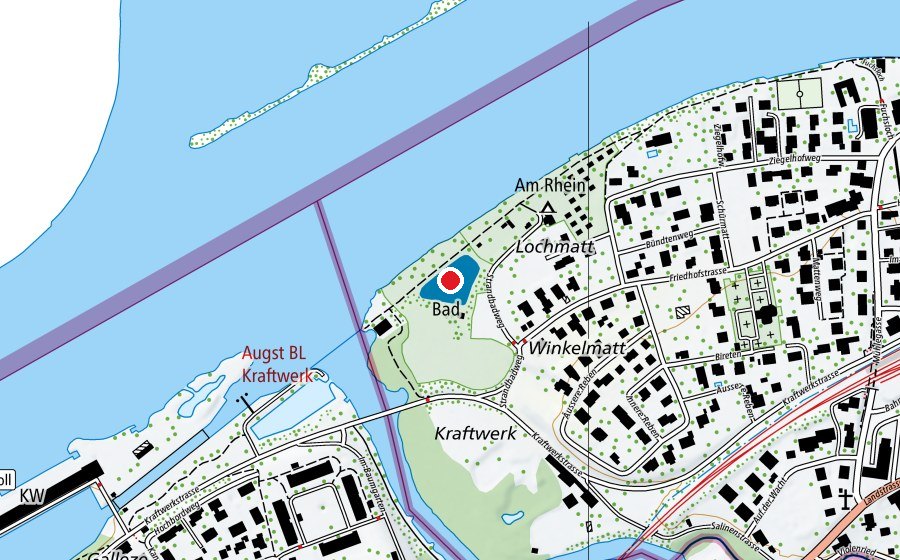 Karte mit dem Standort von Schwimmbad Camping Kaiseraugst (Schwimmbad)