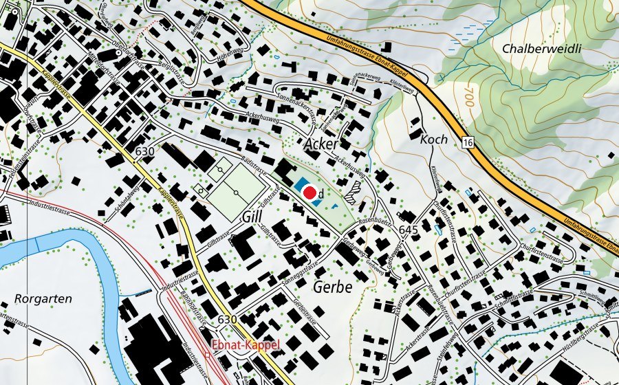 Mappa con la posizione di Schwimmbad Ebnat-Kappel (Piscina)