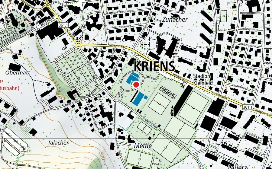 Map showing the location of Schwimmbad Kriens (Swimming pool)