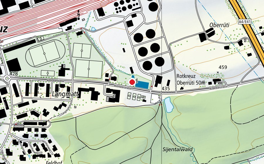 Map showing the location of Schwimmbad Rotkreuz (Swimming pool)