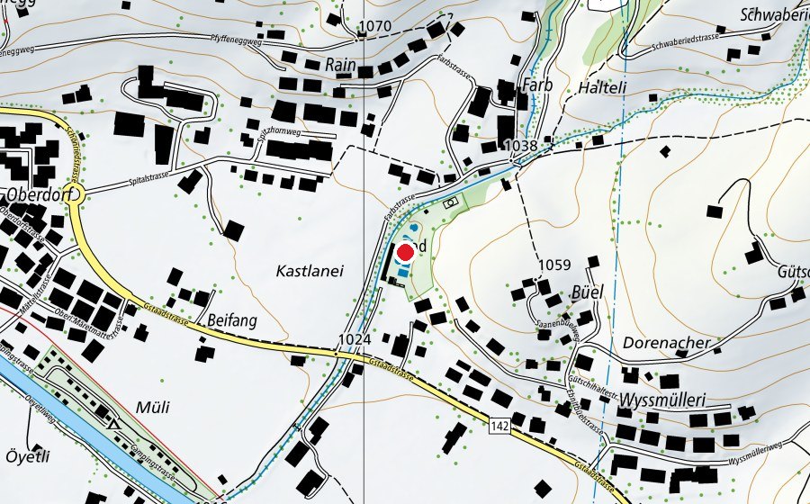 Mappa con la posizione di Schwimmbad (Piscina)