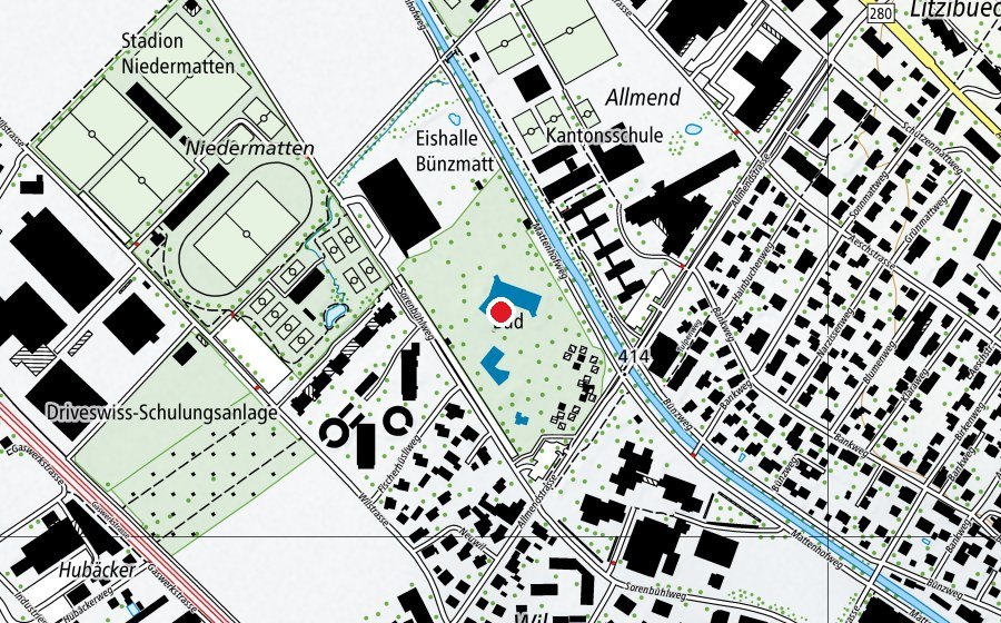 Carte indiquant l’emplacement de Schwimmbad Schüwo Park (Piscine)
