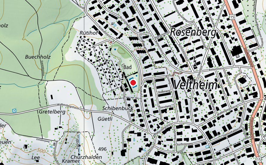 Mappa con la posizione di Schwimmbad Wolfensberg (Piscina)