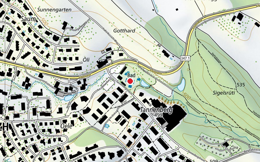 Mappa con la posizione di Schwimmerbecken Badi (Piscina)