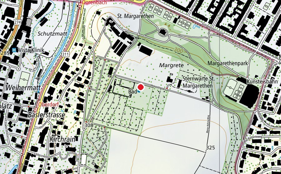 Map showing the location of Schwimmerbecken (Swimming pool)