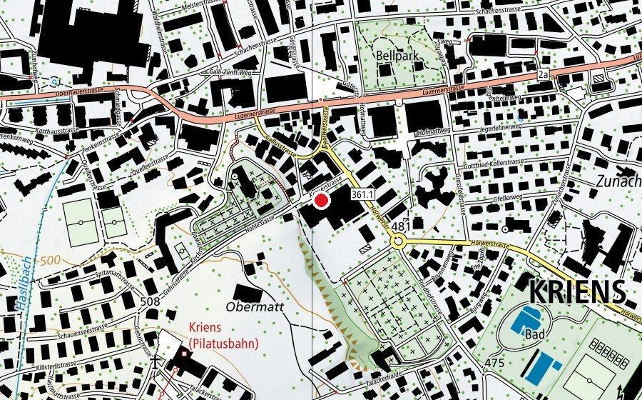 Map showing the location of Schwimmhalle Krauer (Swimming pool)